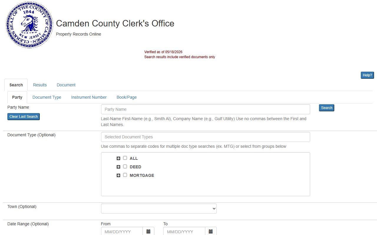 Camden County Clerk SearchAnywhere mobile property records search for Camden County
