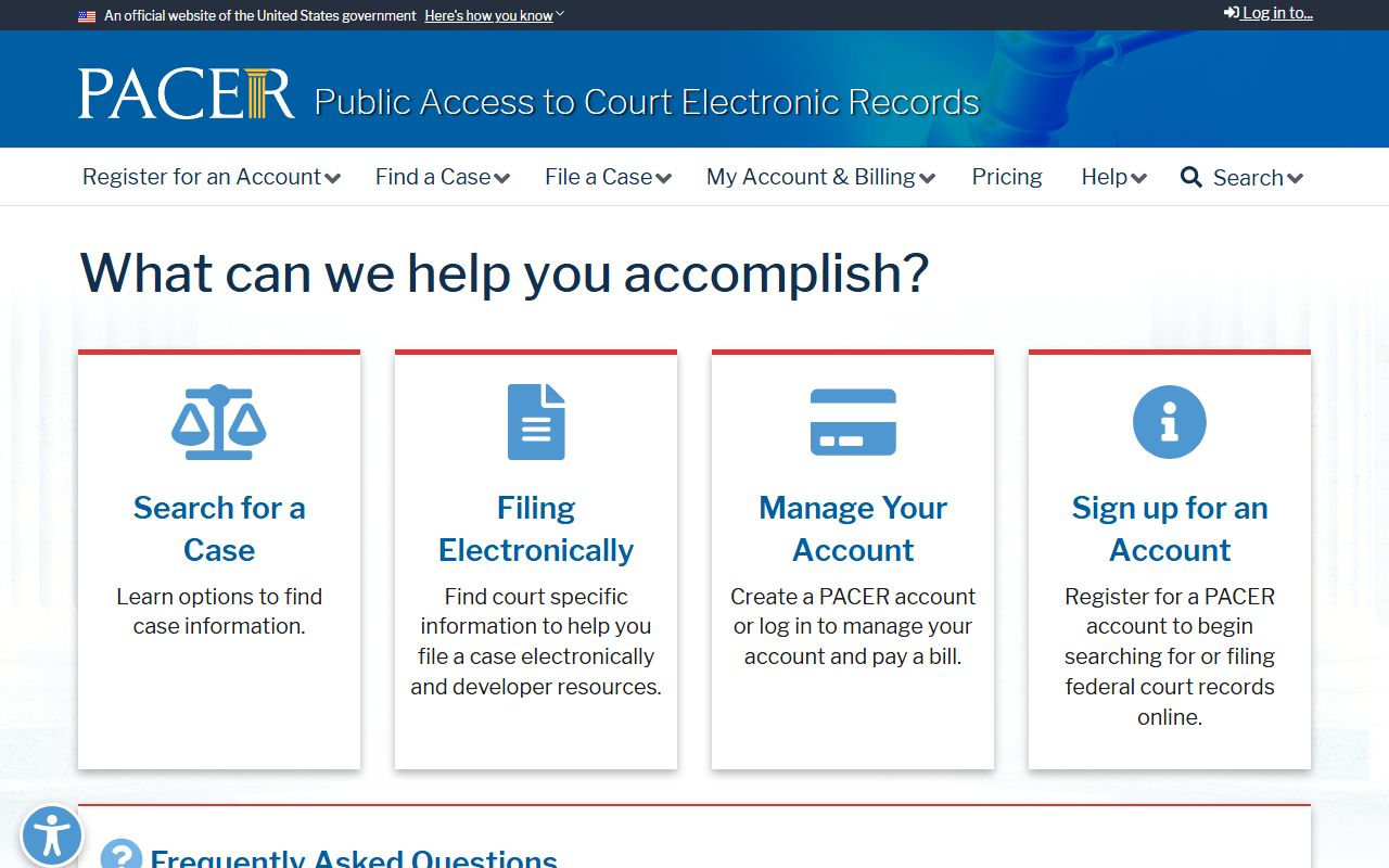 PACER service center for federal Camden County court records