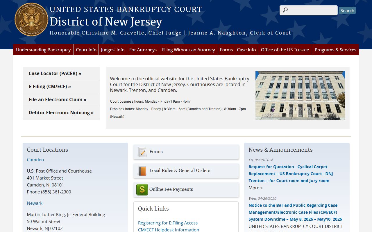 U.S. Bankruptcy Court for the District of New Jersey for Camden County records