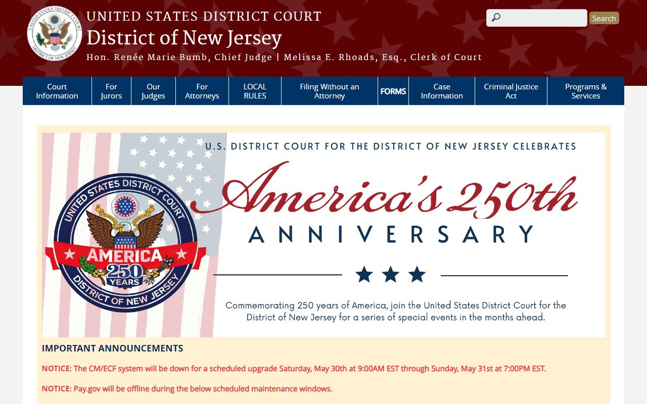 U.S. District Court for the District of New Jersey, federal Camden County court records