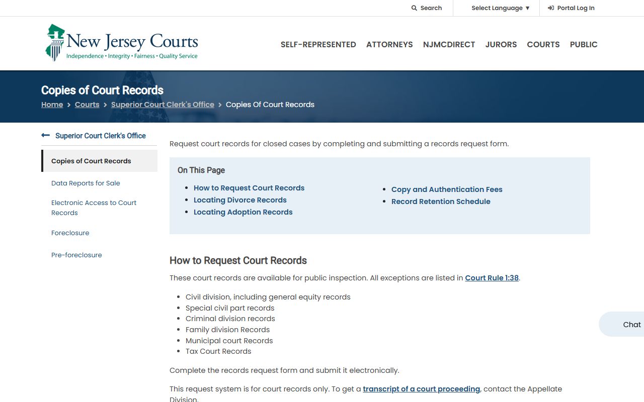 NJ Courts page for Camden County court record copies and fees