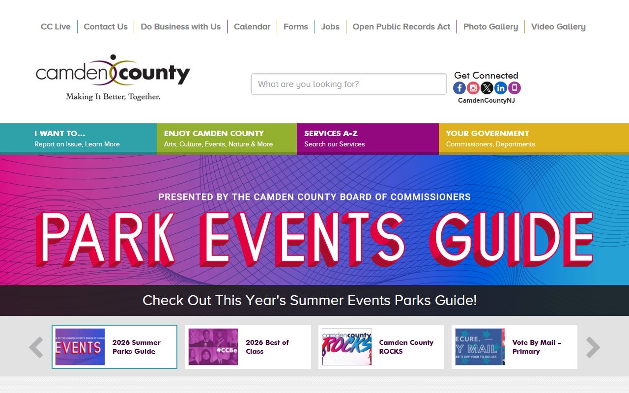 Camden County government homepage with links to court and records offices