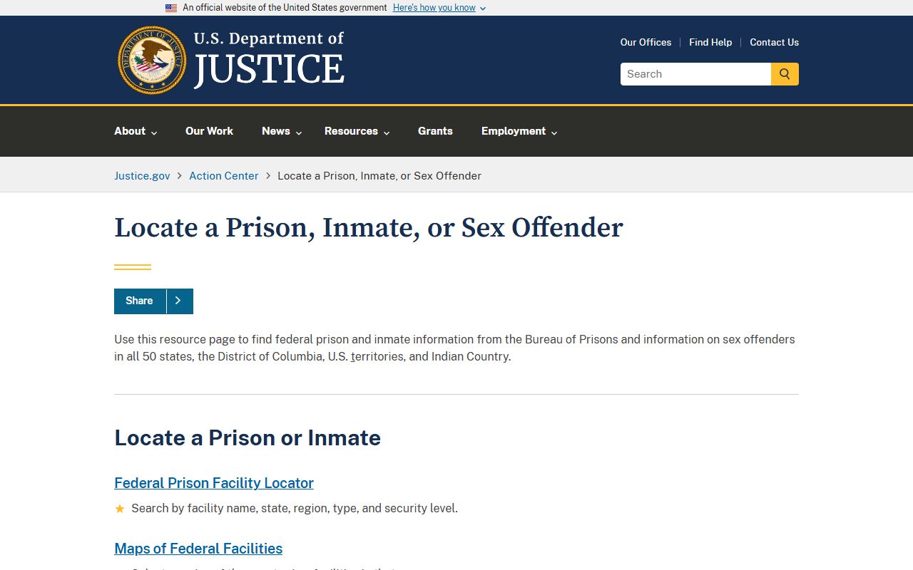 DOJ locate a prison inmate or sex offender page for Camden County released inmates