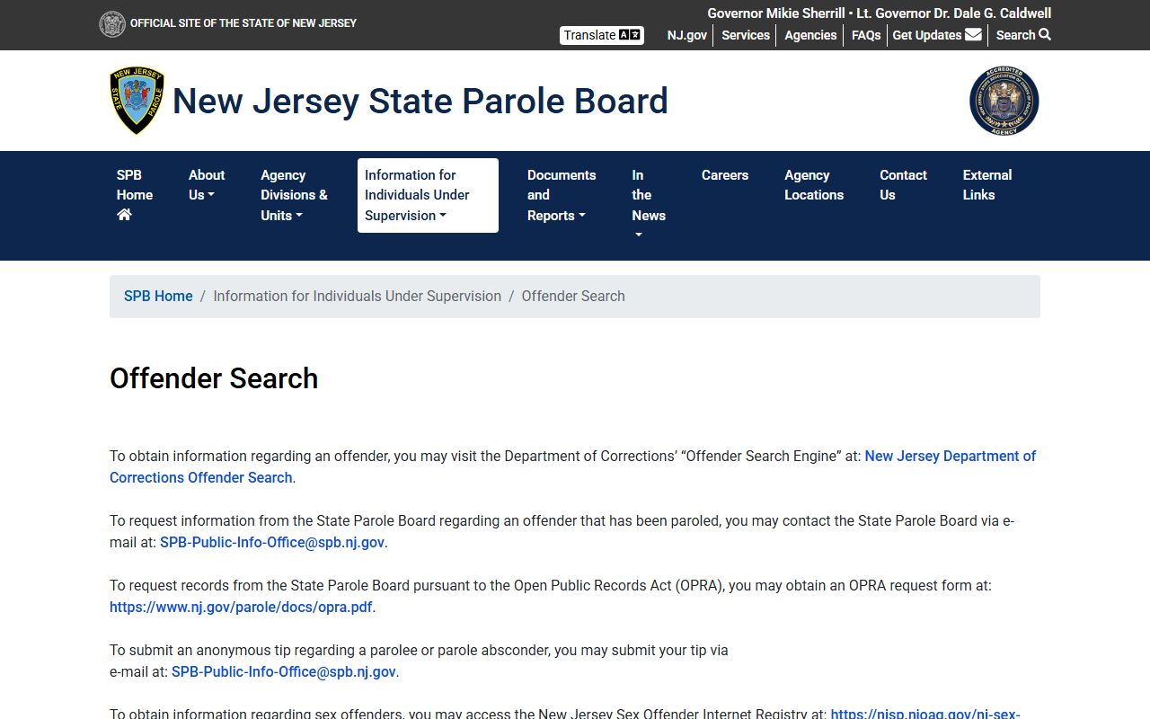New Jersey Parole Board offender search for Camden County released inmates