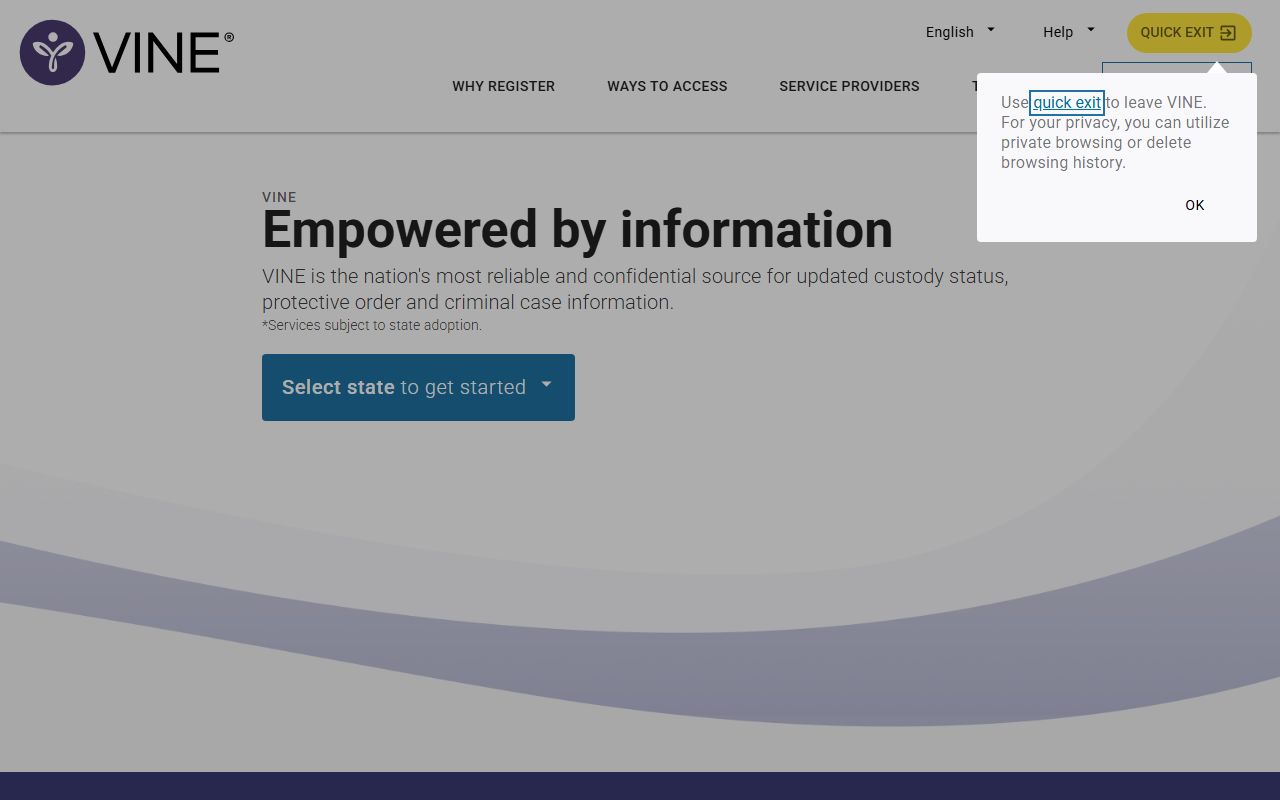 VINELink release notification signup for Camden County released inmates