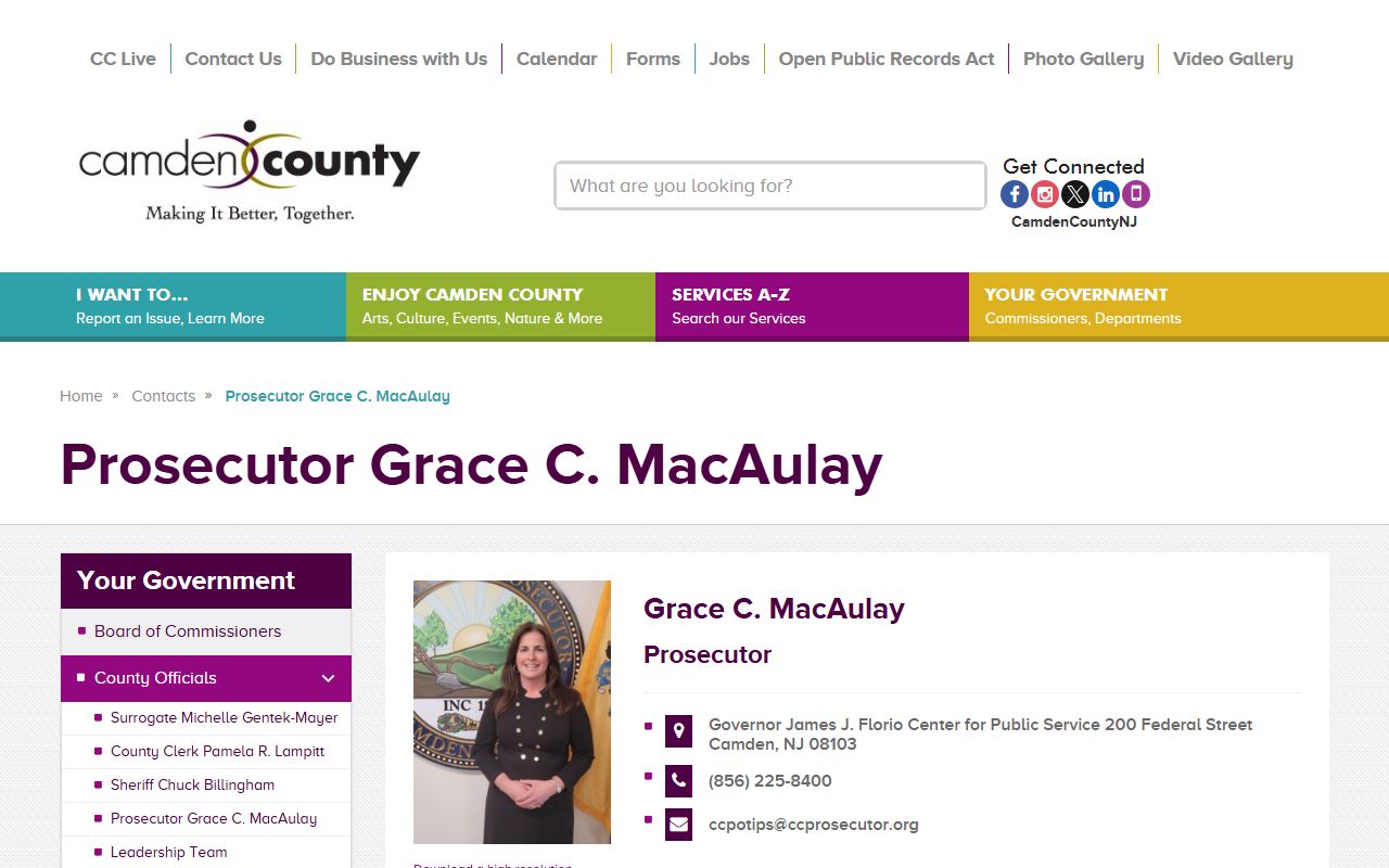 Prosecutor Grace C. MacAulay profile for Camden County criminal records