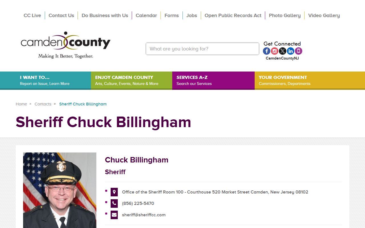 Sheriff Chuck Billingham contact profile for Camden County arrest records