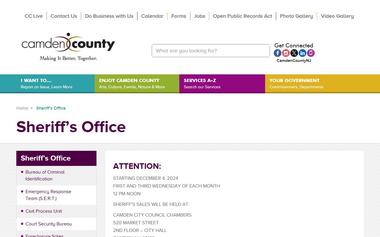 Camden County Sheriff's Office page for Camden County arrest and criminal records