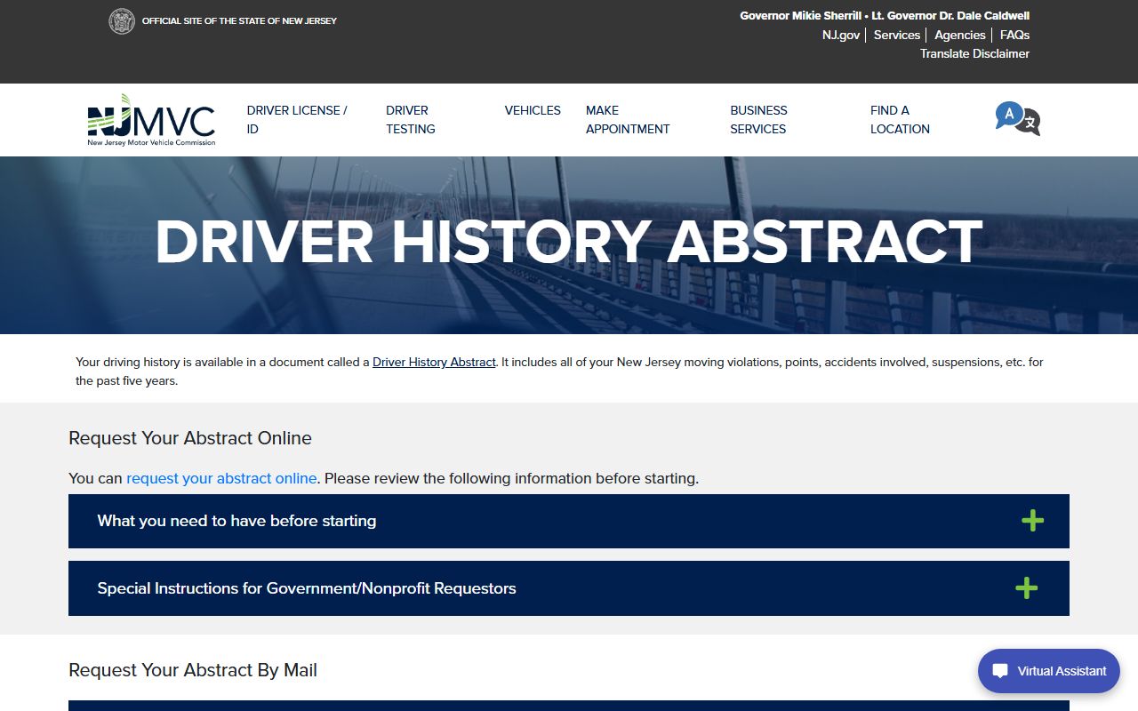 NJ MVC Driver History Abstract page tied to Camden County traffic court records
